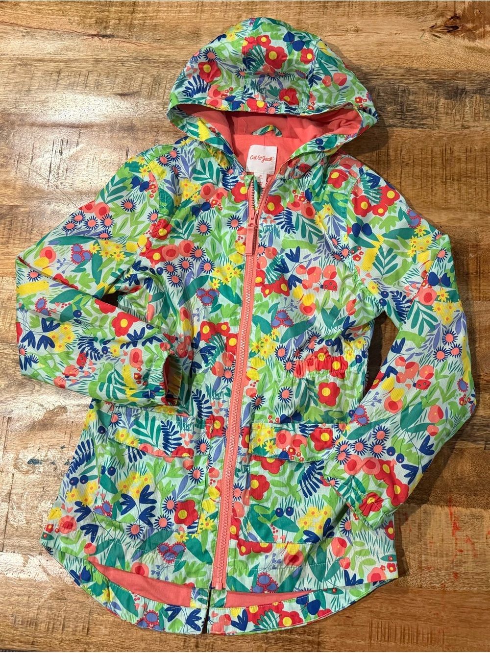 Cat & Jack Floral Hooded Raincoat Size Medium